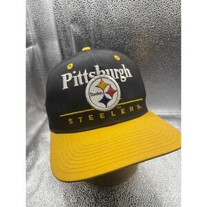 VTG 90s Pittsburgh Steelers Black Yellow Snapback Cap Eastport‎ NFL Team Gear